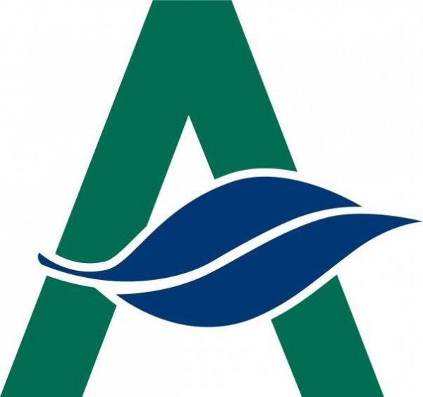 A green letter a with a blue leaf on it