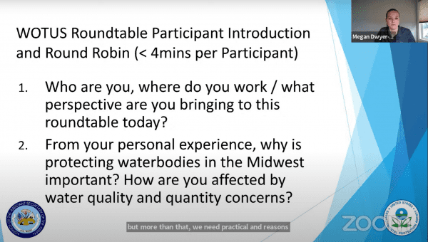 A screenshot of a wotus roundtable participant introduction and round robin