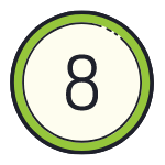 The number eight is in a green circle on a white background.