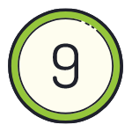 The number nine is in a green circle on a white background.