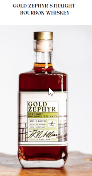 A bottle of gold zephyr straight bourbon whiskey