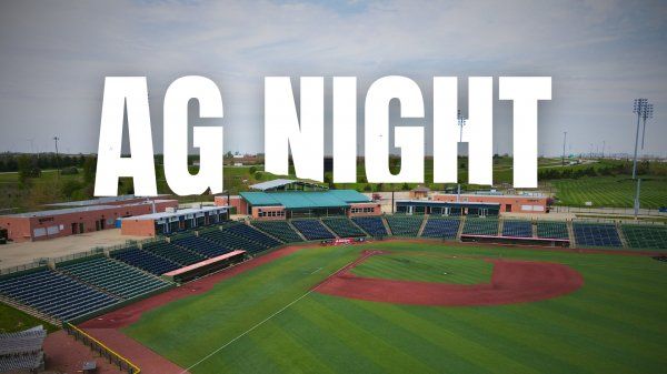 An aerial view of a baseball field with the words ag night written on it.