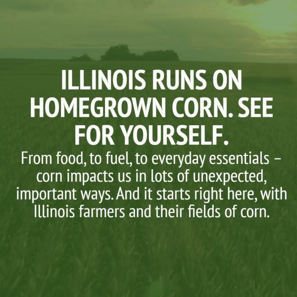 An ad for illinois runs on homegrown corn