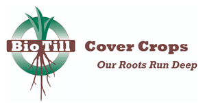 A logo for bio till cover crops our roots run deep