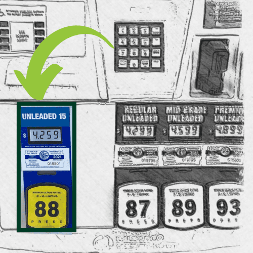 A drawing of a gas pump that says unleaded 15
