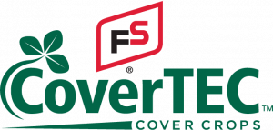 The covertec logo is green and red and says cover crops