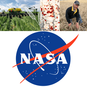 A nasa logo with a picture of a man in a field