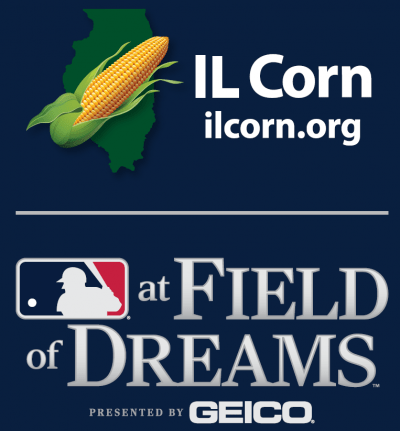 A blue sign that says il corn at field of dreams