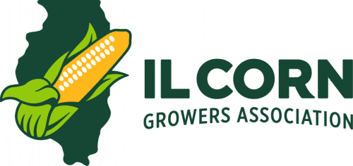 The logo for the il corn growers association shows a corn on the cob.