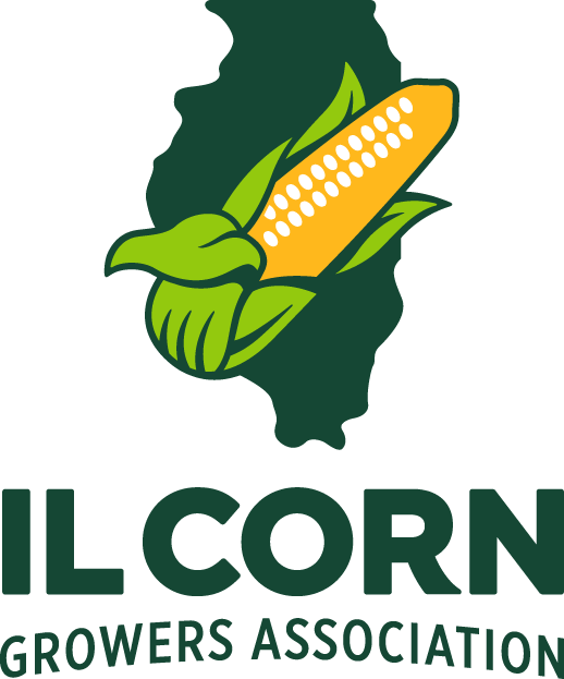 A logo for il corn growers association with a corn on the cob