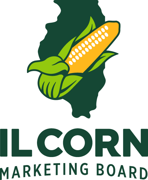 A logo for the il corn marketing board with a corn on the cob