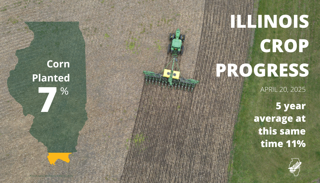An aerial view of a tractor plowing a field in illinois