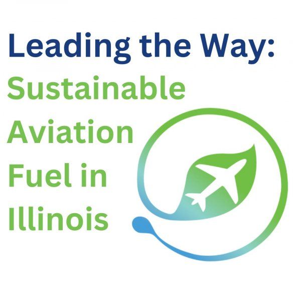 A logo for leading the way sustainable aviation fuel in illinois