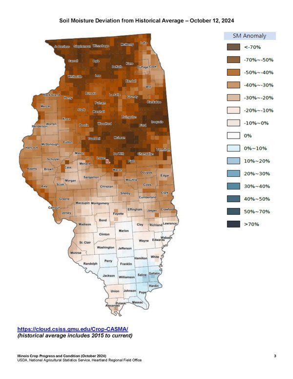A map of illinois showing the amount of rainfall