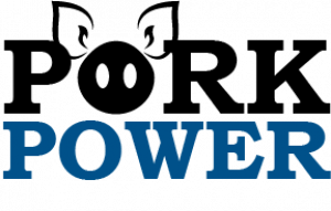 A logo for pork power with a picture of a pig