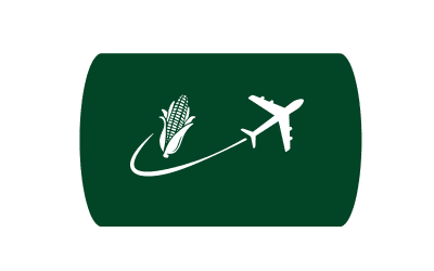A green rectangle with a plane and a corn on it