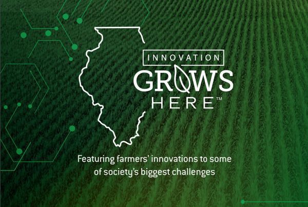 A poster for innovation grows here featuring farmers ' innovations to some of society 's biggest challenges