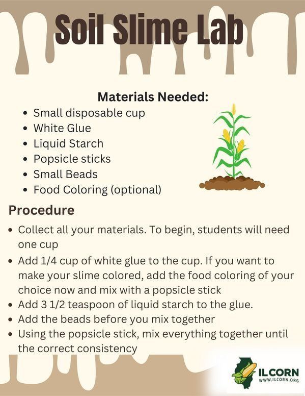 A poster for a soil slime lab with a picture of a corn plant.