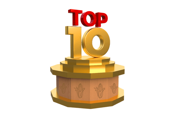 A gold trophy with the words top 10 on it