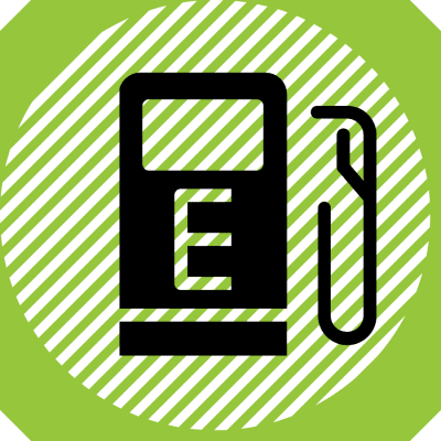 An icon of a gas pump on a green and white striped background.