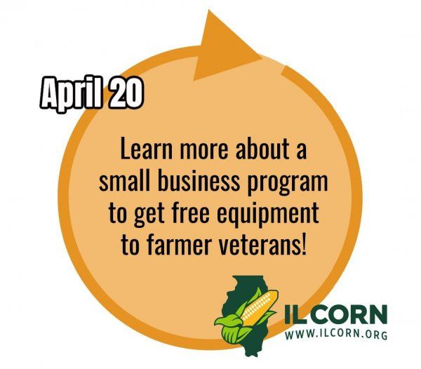 A sign that says april 20 learn more about a small business program to get free equipment to farmer veterans