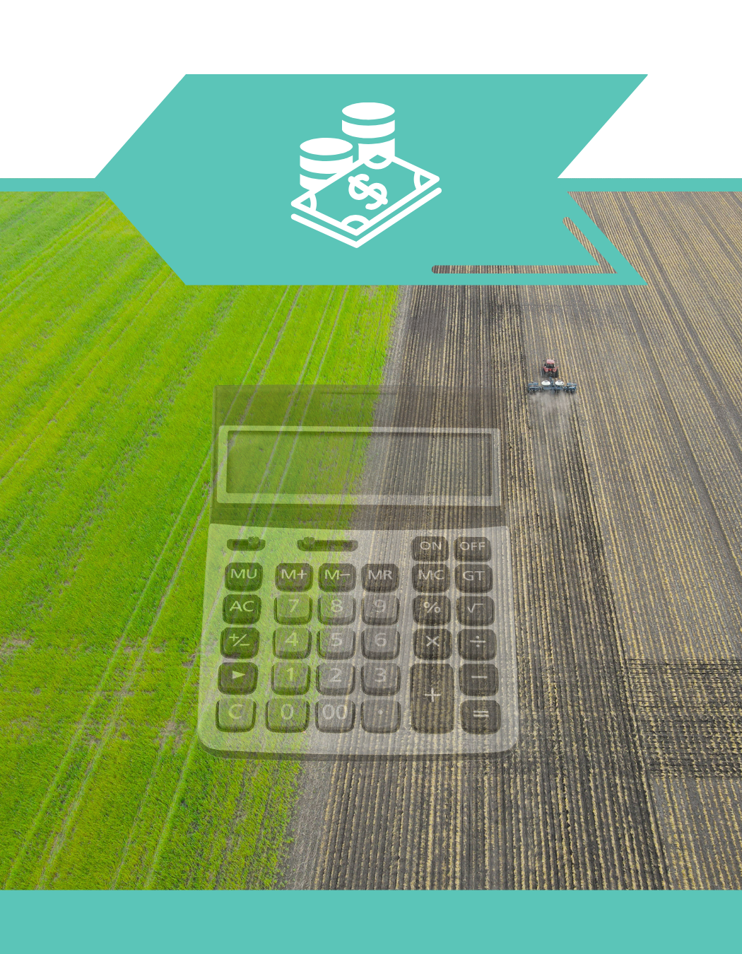 An aerial view of a field with a calculator on top of it.