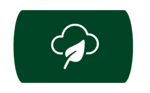 A green icon with a cloud and a leaf on it.
