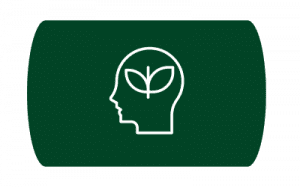 A green icon of a head with a leaf in it.