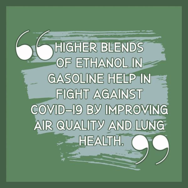 Higher blends of ethanol in gasoline help in fight against covid-19 by improving air quality and lung health.