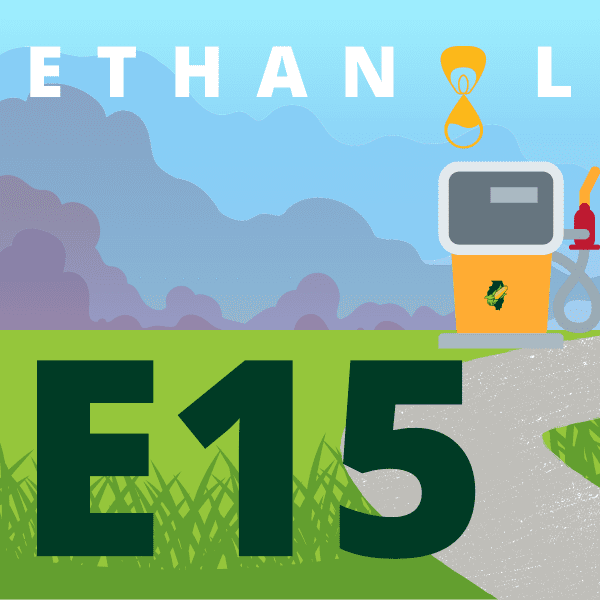 A sign that says ethanol e15 on it