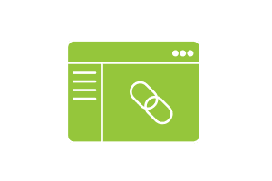 A green icon of a web page with a link on it.