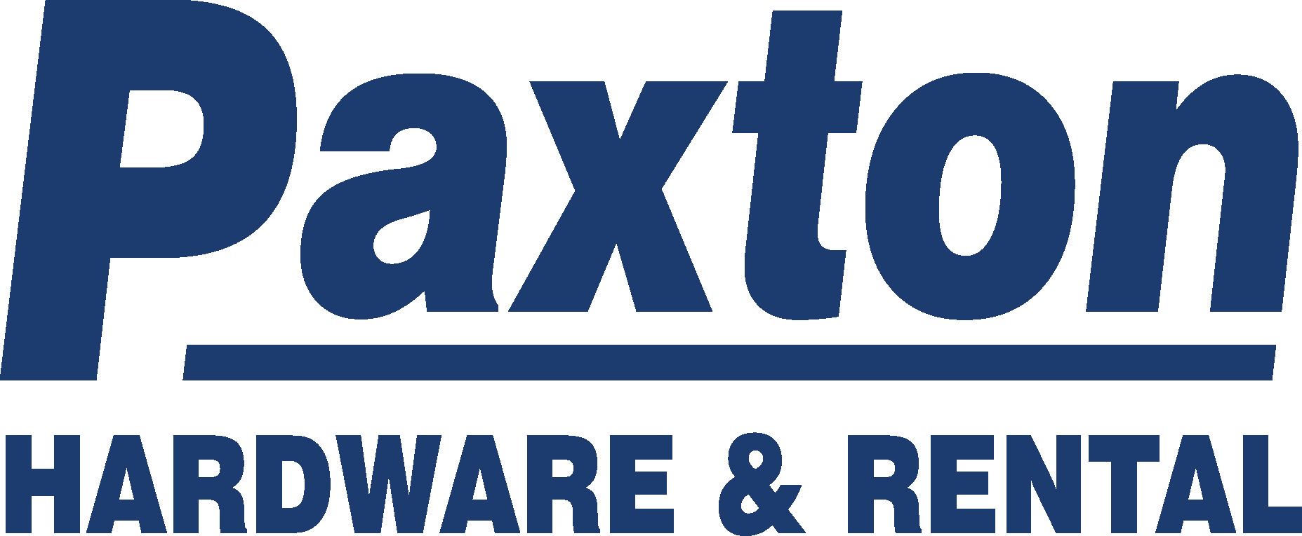Logo for Paxton Hardware & Rental, in dark blue font on a white background.