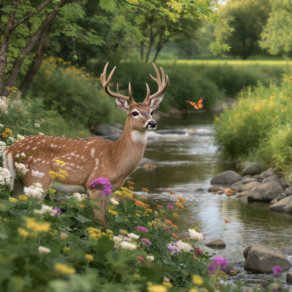 Deer by a stream with