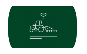 An icon of a tractor on a green background.