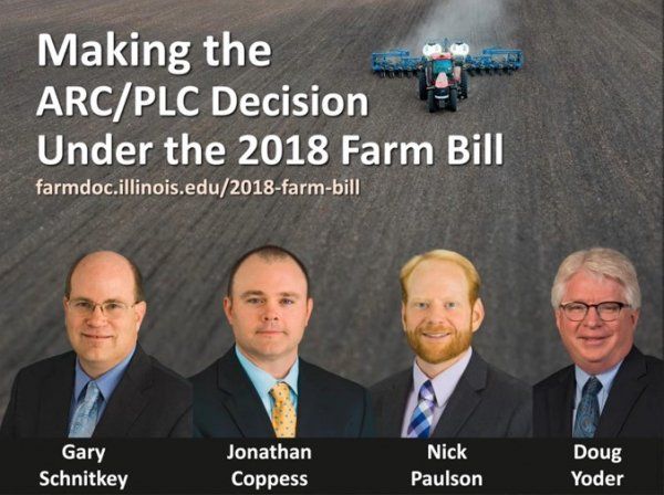 Four men standing next to each other with the words making the arc / plc decision under the 2018 farm bill