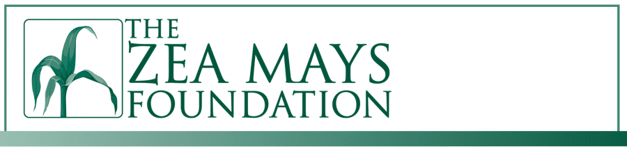 A green and white logo for the zea mays foundation
