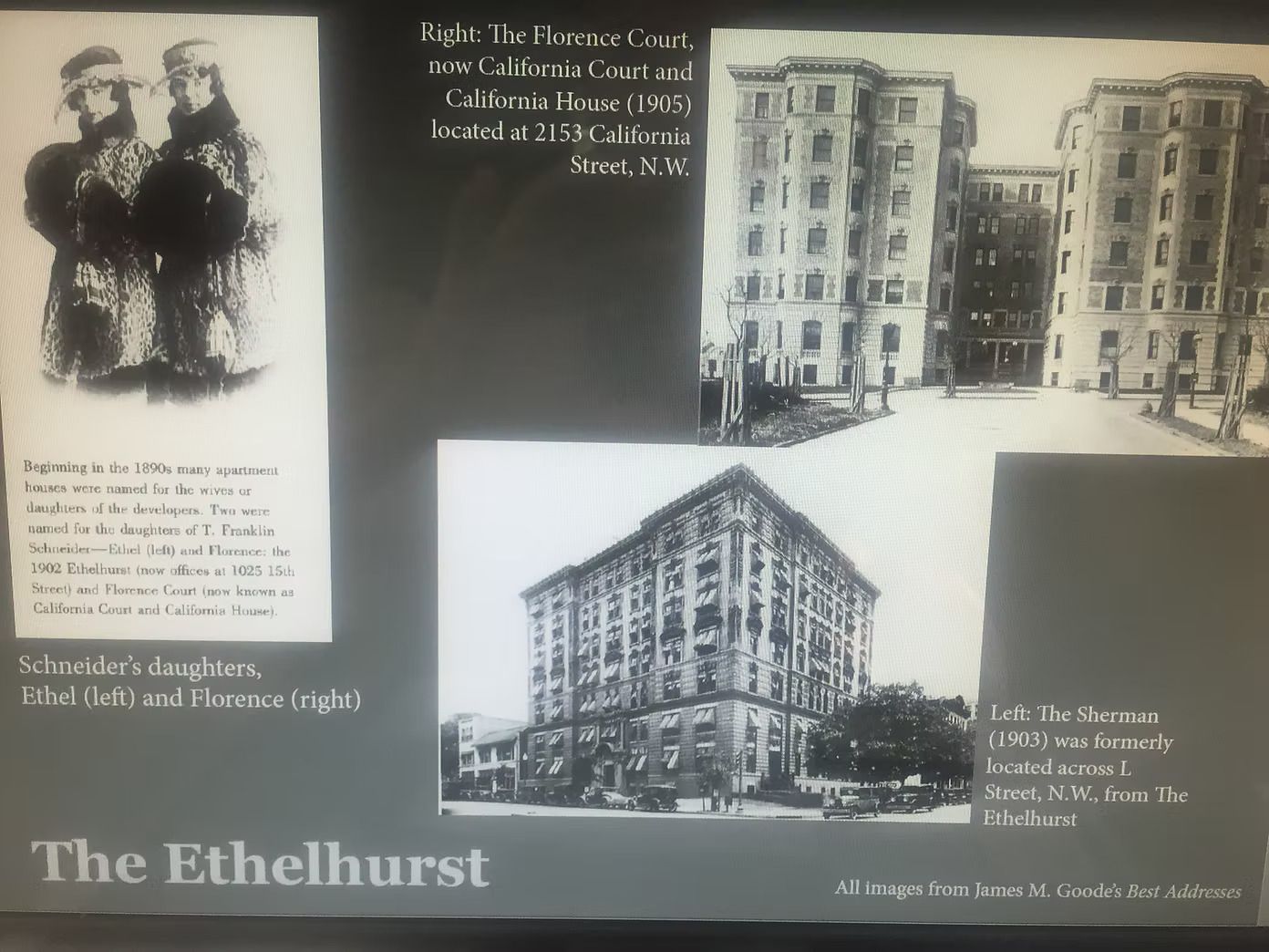 Historical images of the Ethelhurst building, including architectural views and a portrait of its owners.