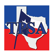 A logo for tpsa with a texas flag in the background.