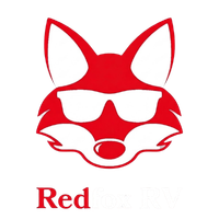 Red fox head with sunglasses, red logo for Redfox RV.