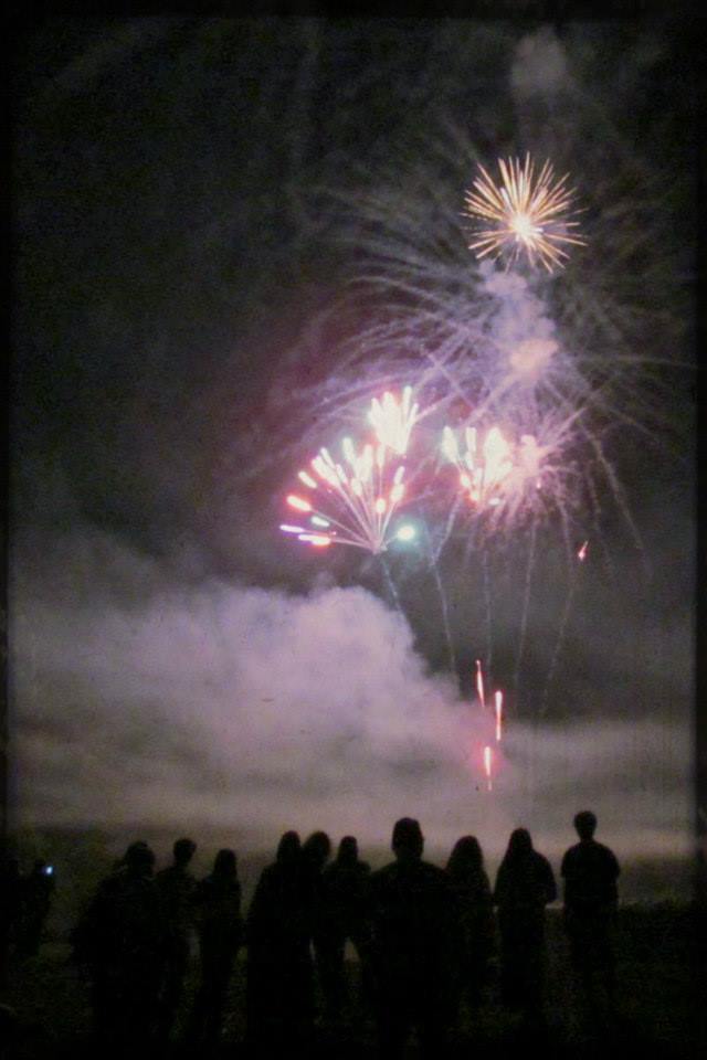 A group of people watching fireworks in the night sky at Tabfest 2013.