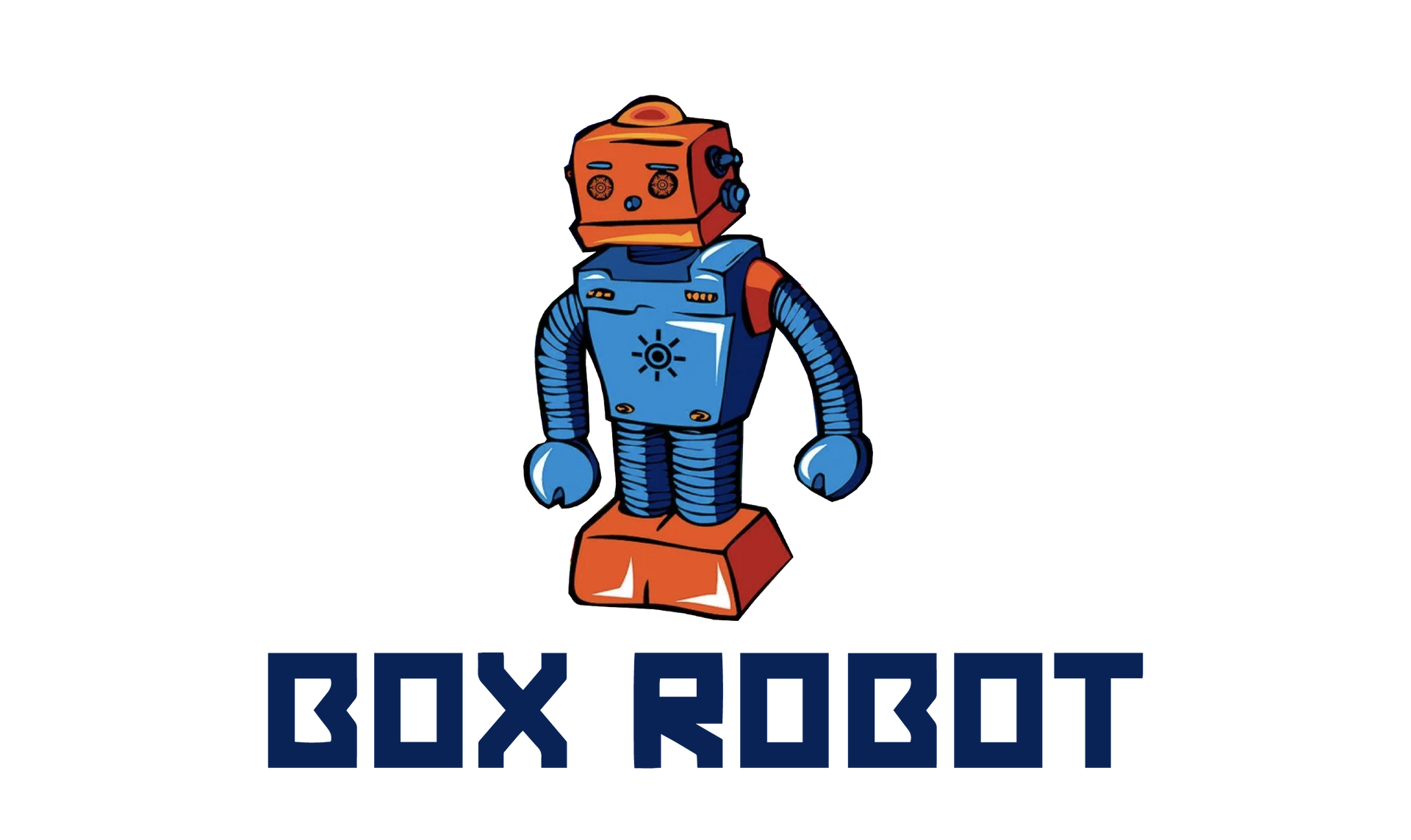 A pixel art drawing of a robot with the words box robot below it