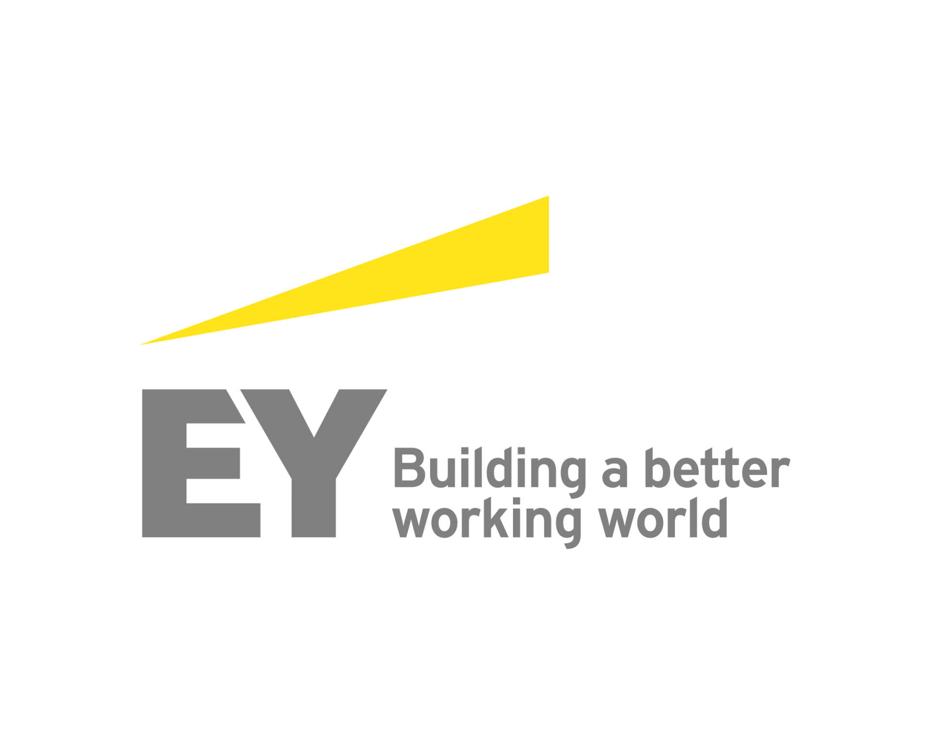 The ey logo is gray and yellow and says `` building a better working world ''.