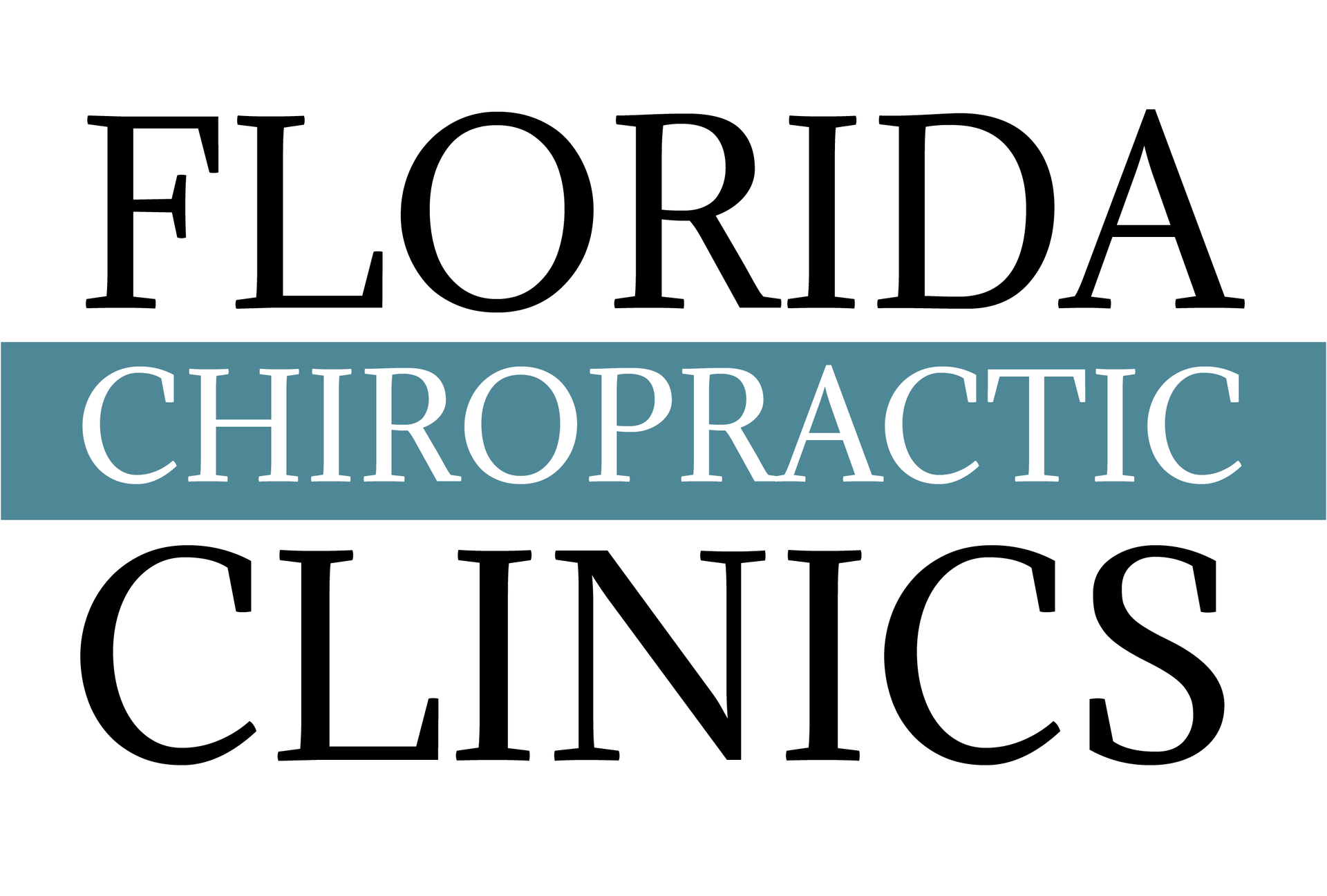 A logo for florida chiropractic clinics with a blue stripe
