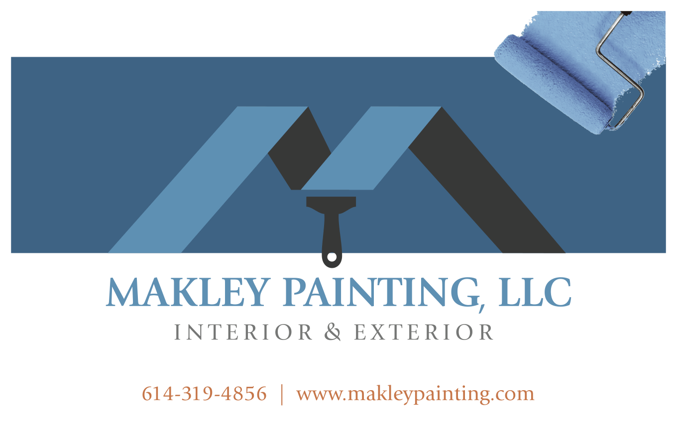 A blue business card for makley painting llc