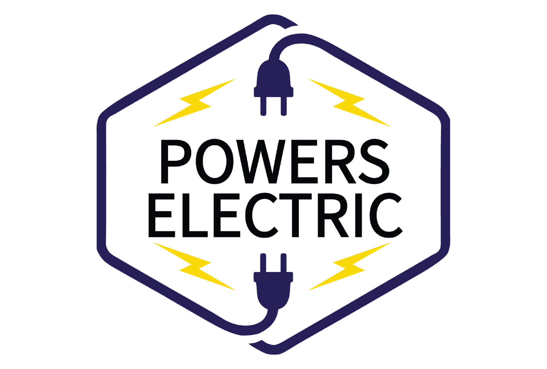 A logo for powers electric with a plug and lightning bolts.