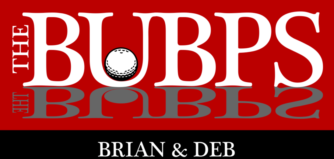A red and white logo for the bubbs brian and deb