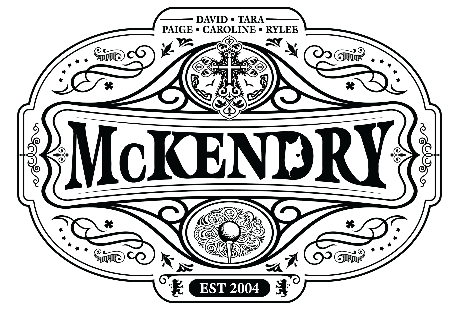 A black and white logo for mckendry with a cross on it