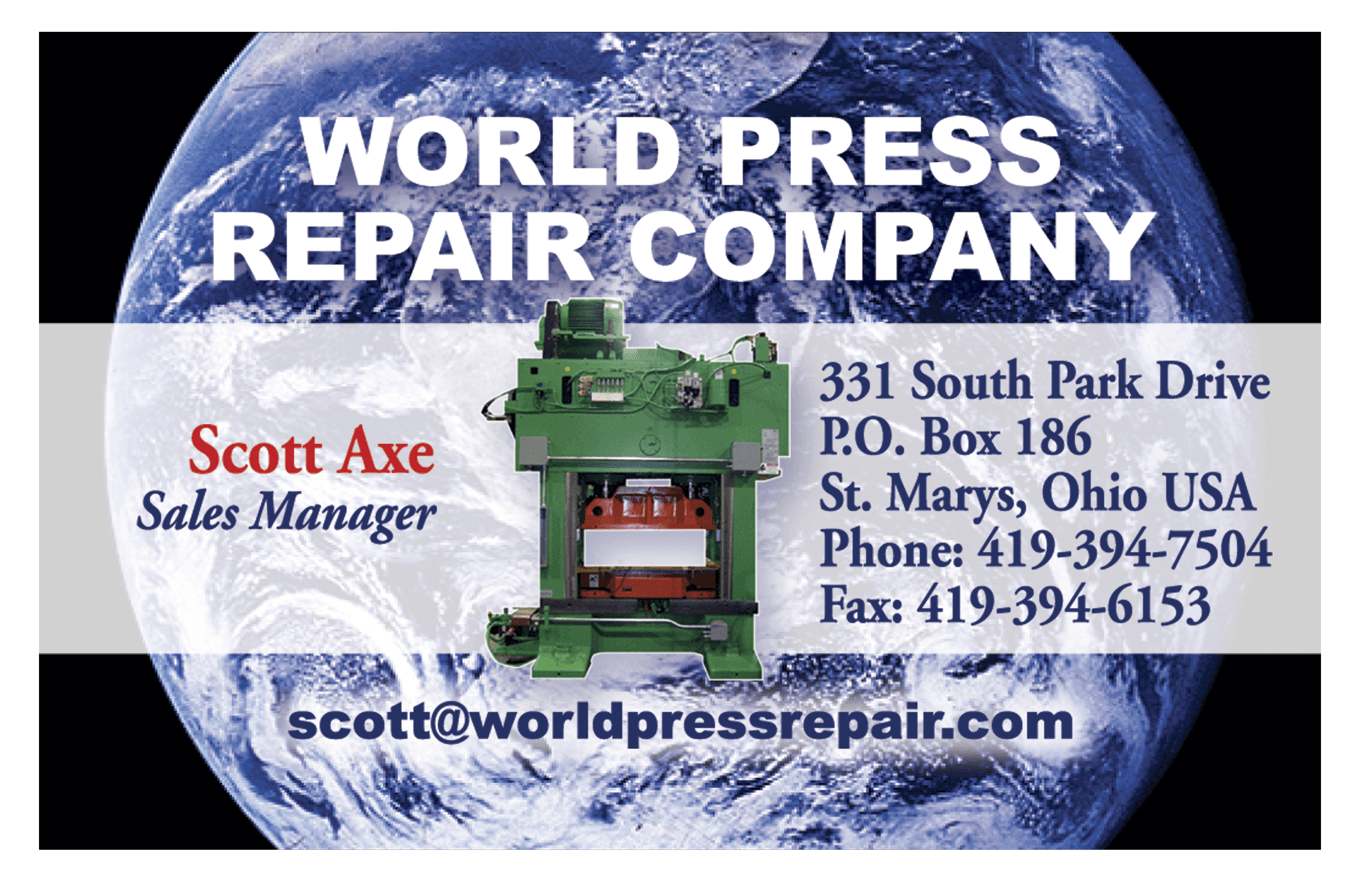 A business card for world press repair company