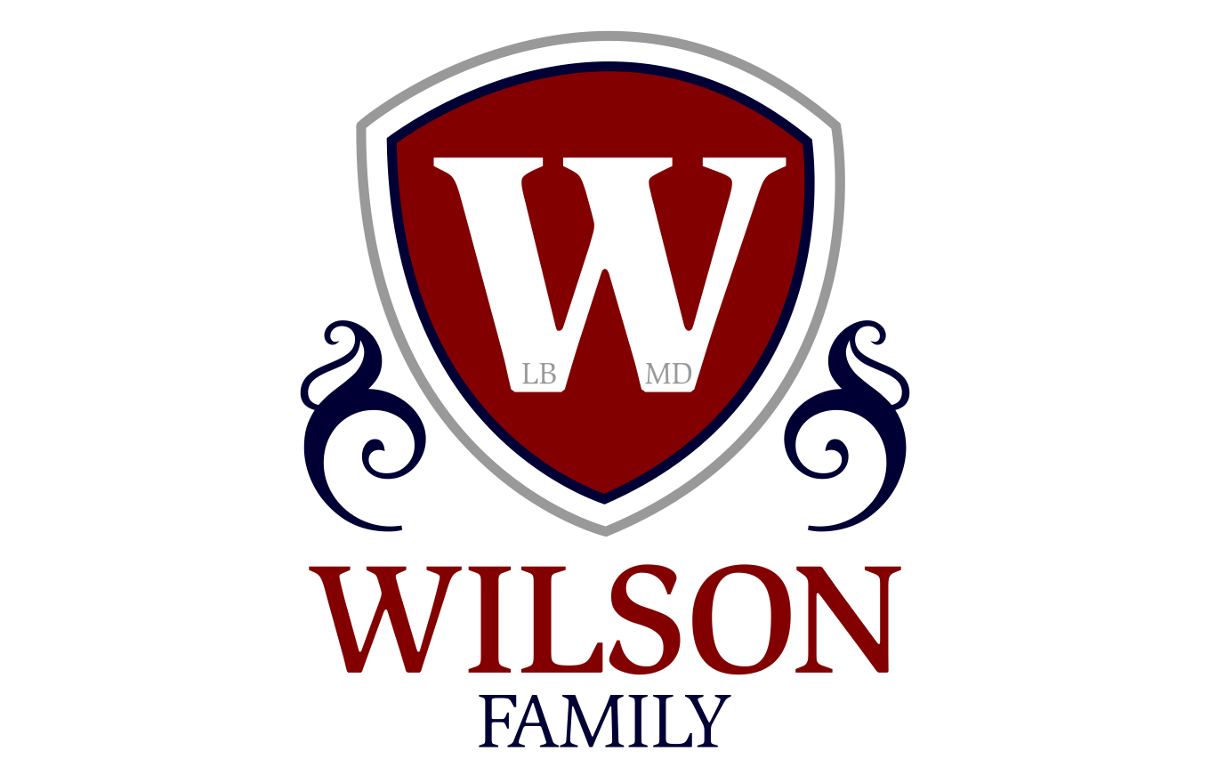 A logo for wilson family with a red shield