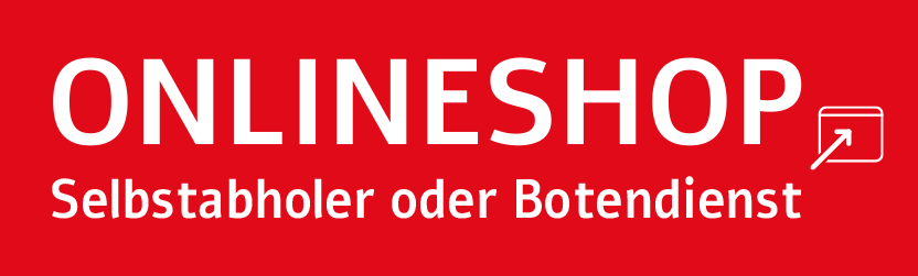 Ein rotes Schild mit der Aufschrift „Onlineshop“